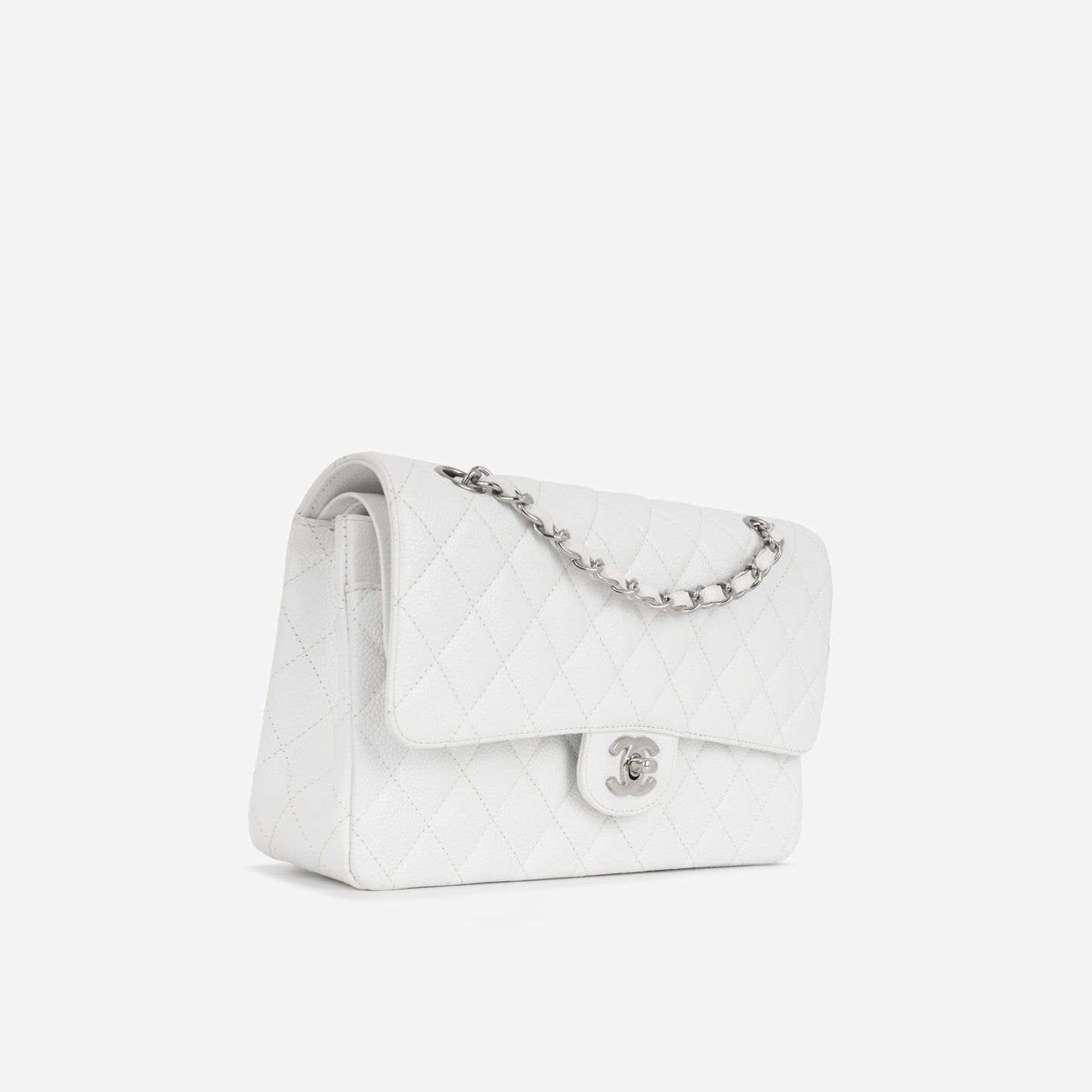 Chanel Classic Flap Lambskin Silver Shoulder Bag Style 35