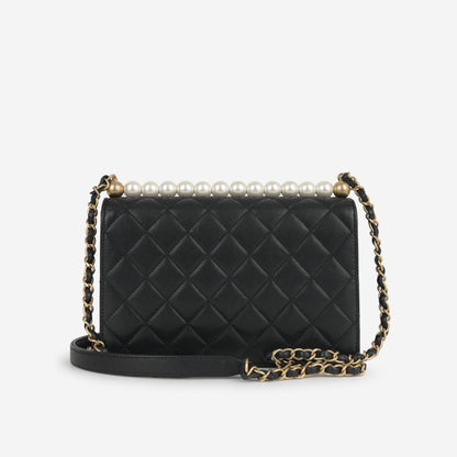 Chanel Classic Flap Lambskin Black Shoulder Bag Style 317