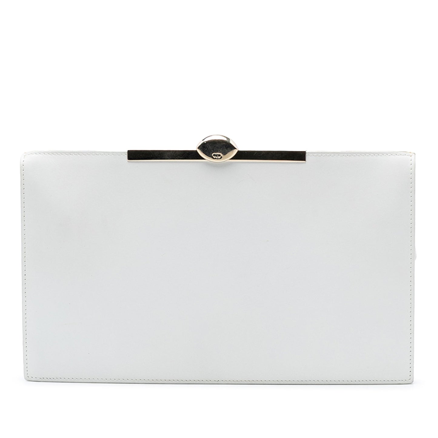 White Dior Leather Clasp Clutch