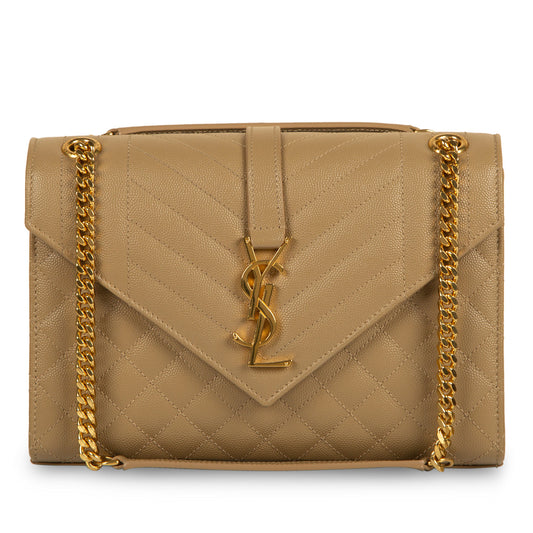 Saint Laurent Envelope Matelassé Beige Shoulder Bag