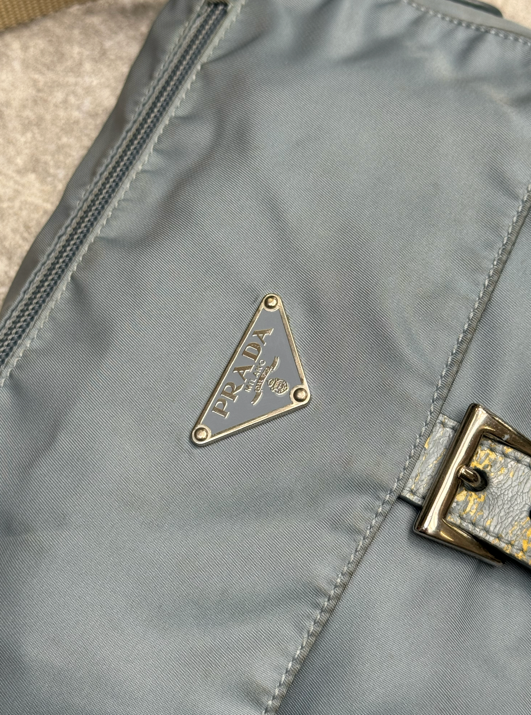 Prada Blue Logo Plaque Crossbody Bag