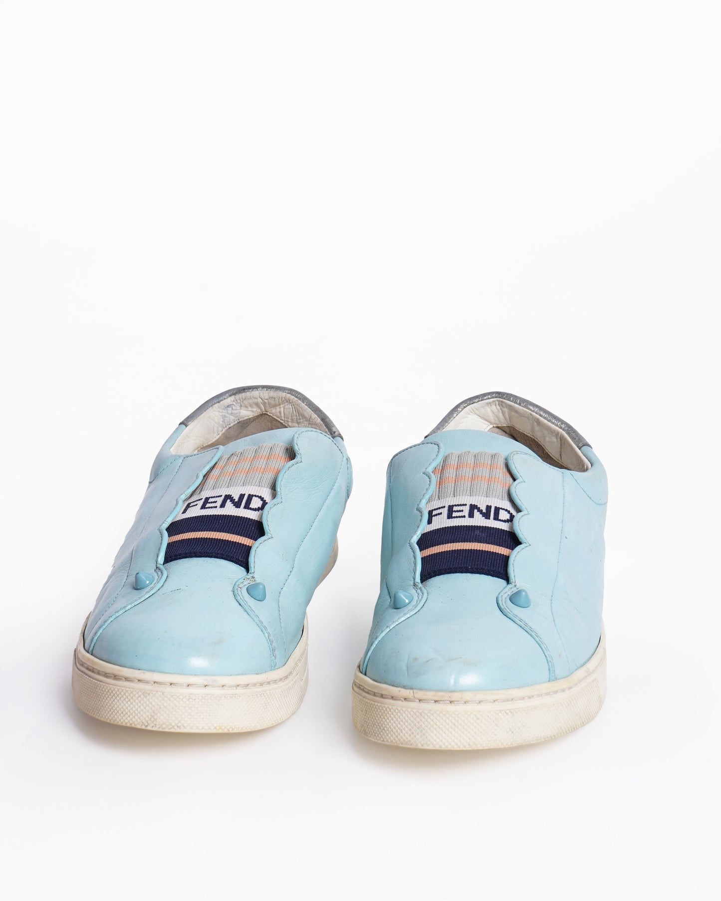 Fendi Blue Leather Rockoko Slip On Sneakers