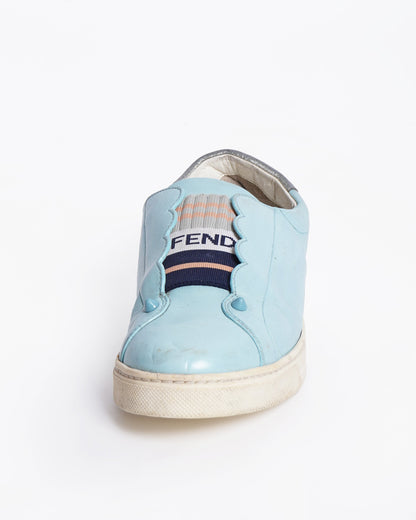 Fendi Blue Leather Rockoko Slip On Sneakers