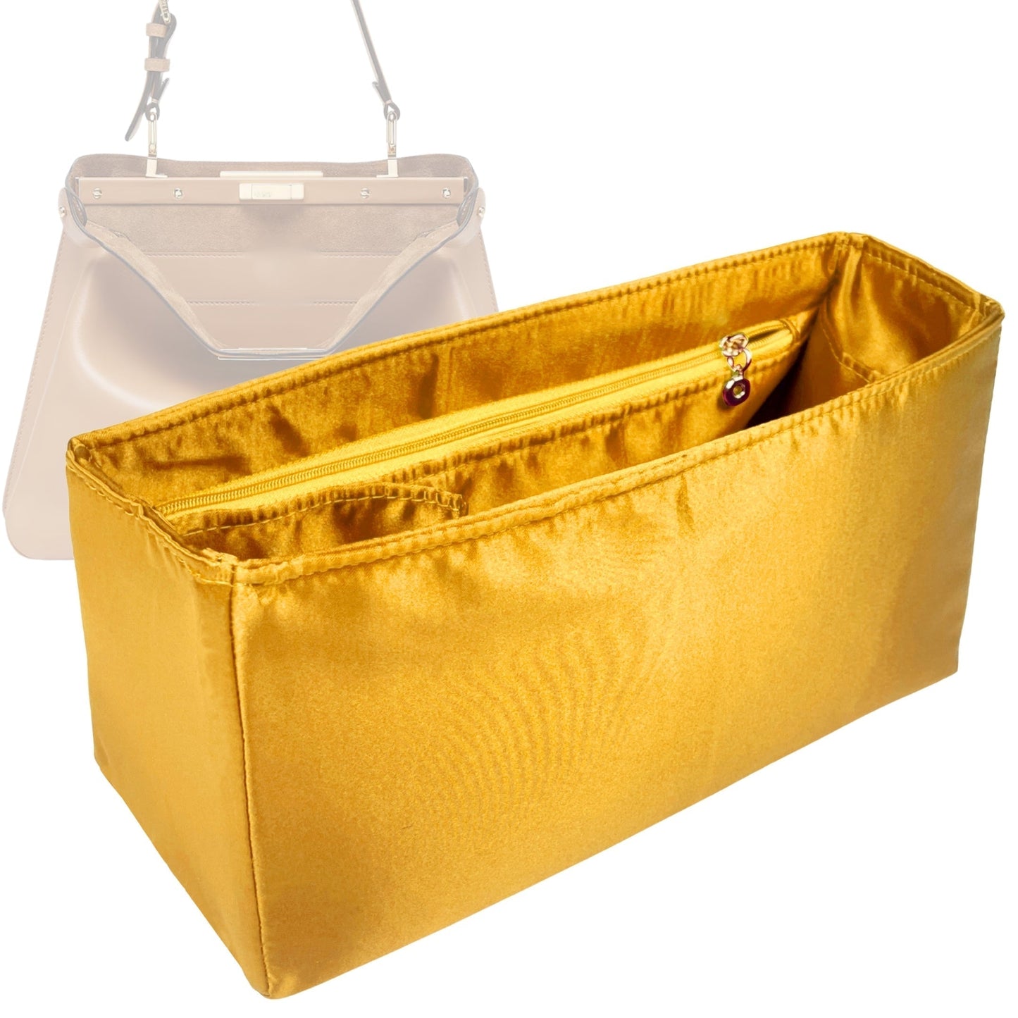 Organizer for [Peekaboo X-Lite Large, Fendi] Bag Insert (Silk, Trapezoid Shape with Zip Pocket)