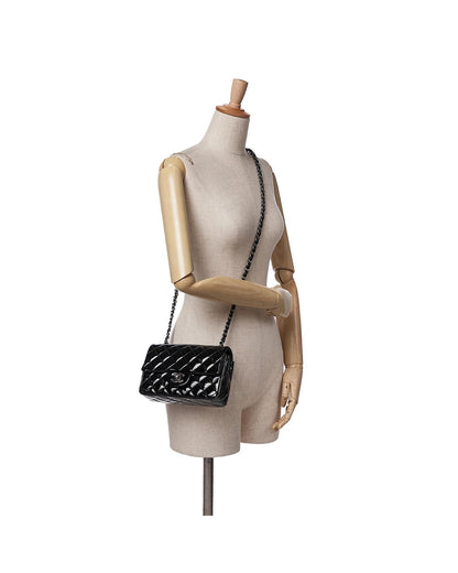 Mini Rectangular Classic Patent Single Flap Crossbody Bag with Chain Strap