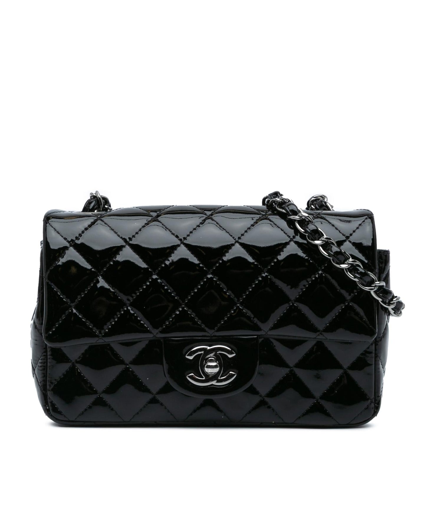 Mini Rectangular Classic Patent Single Flap Crossbody Bag with Chain Strap
