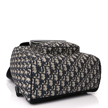 Christian Dior Oblique Jacquard Grained Calfskin Drawstring Saddle Backpack Beige Black