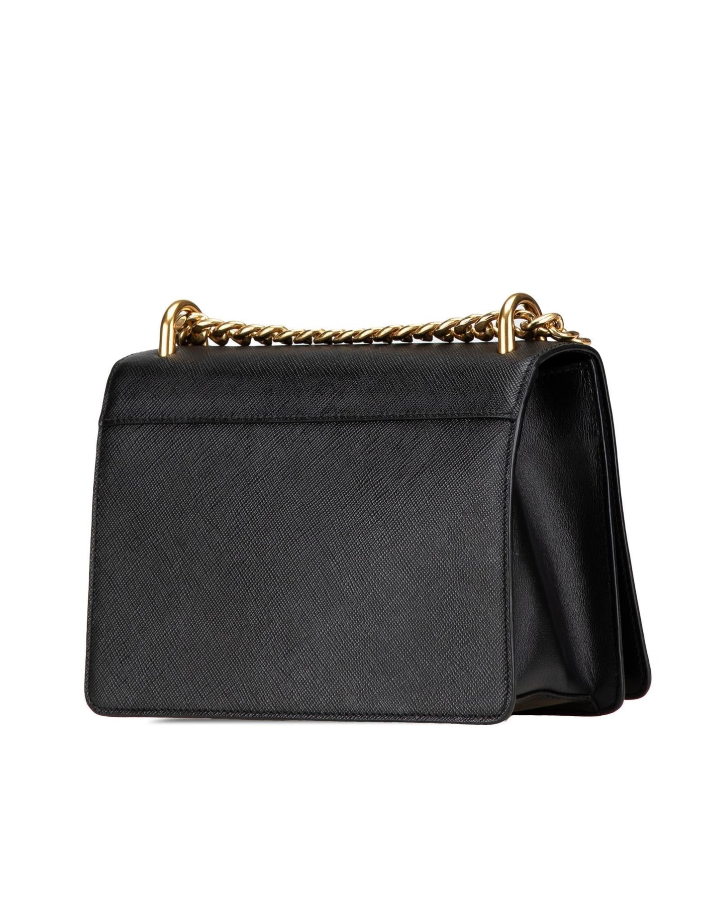 Saffiano Leather Crossbody Bag with Chain Strap and Snap Closure