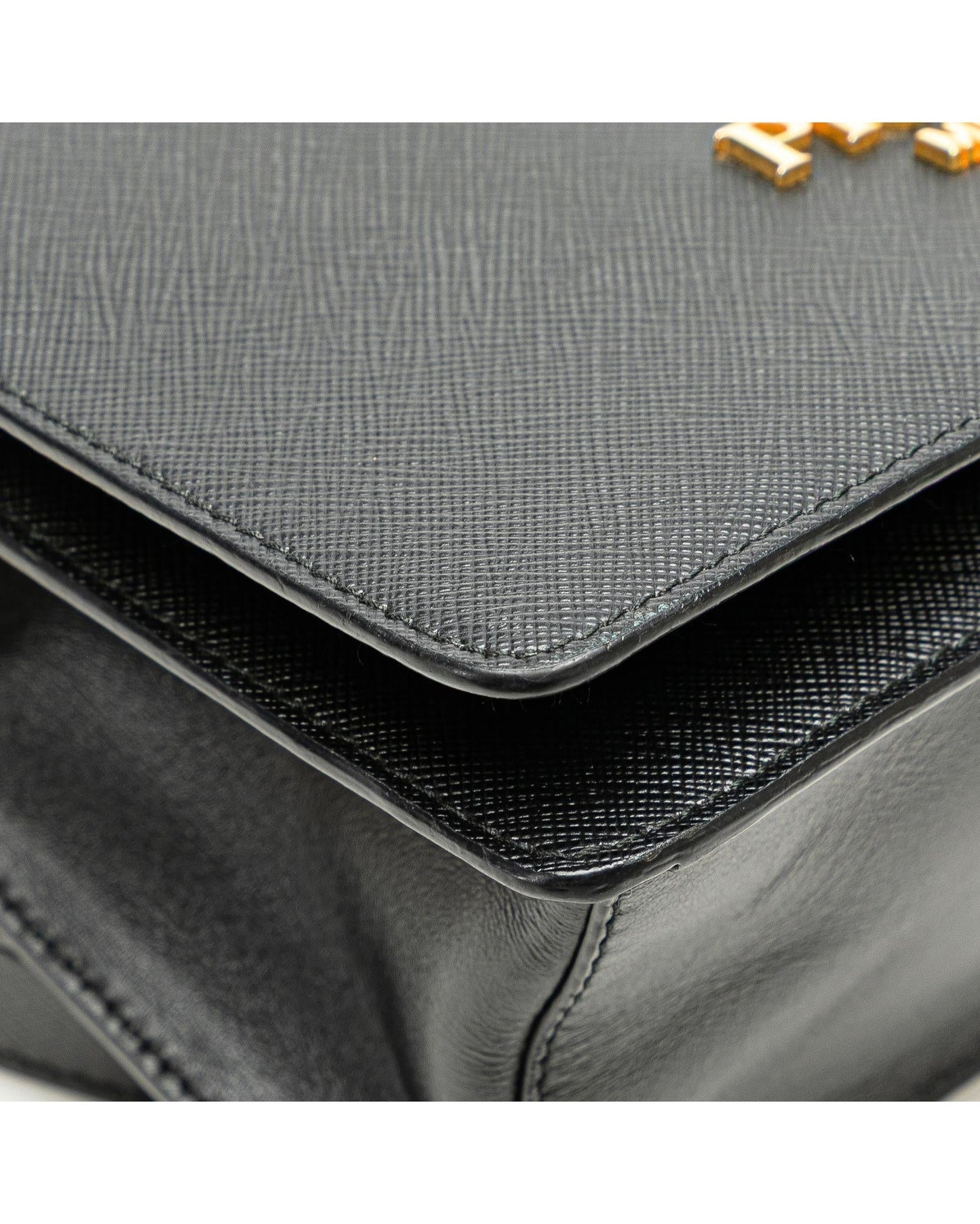Saffiano Leather Crossbody Bag with Chain Strap and Snap Closure