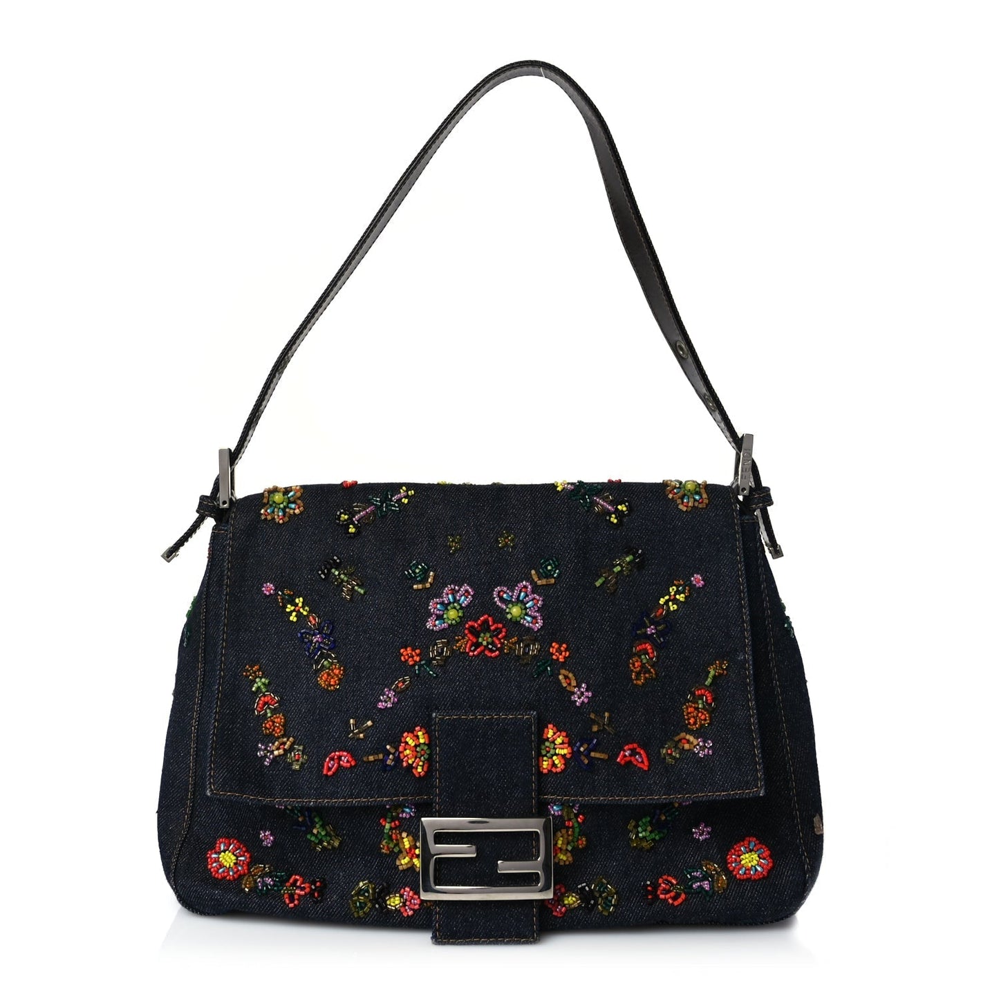 Fendi Denim Beaded Mama Baguette Blue