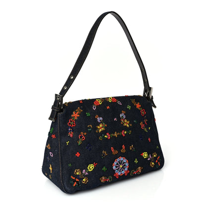 Fendi Denim Beaded Mama Baguette Blue