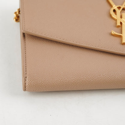 Saint Laurent Uptown Pouch In Grain With Chain Beige