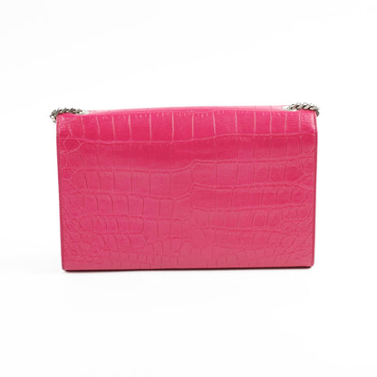 Saint Laurent Croc Embossed Kate Tassle Bag Pink