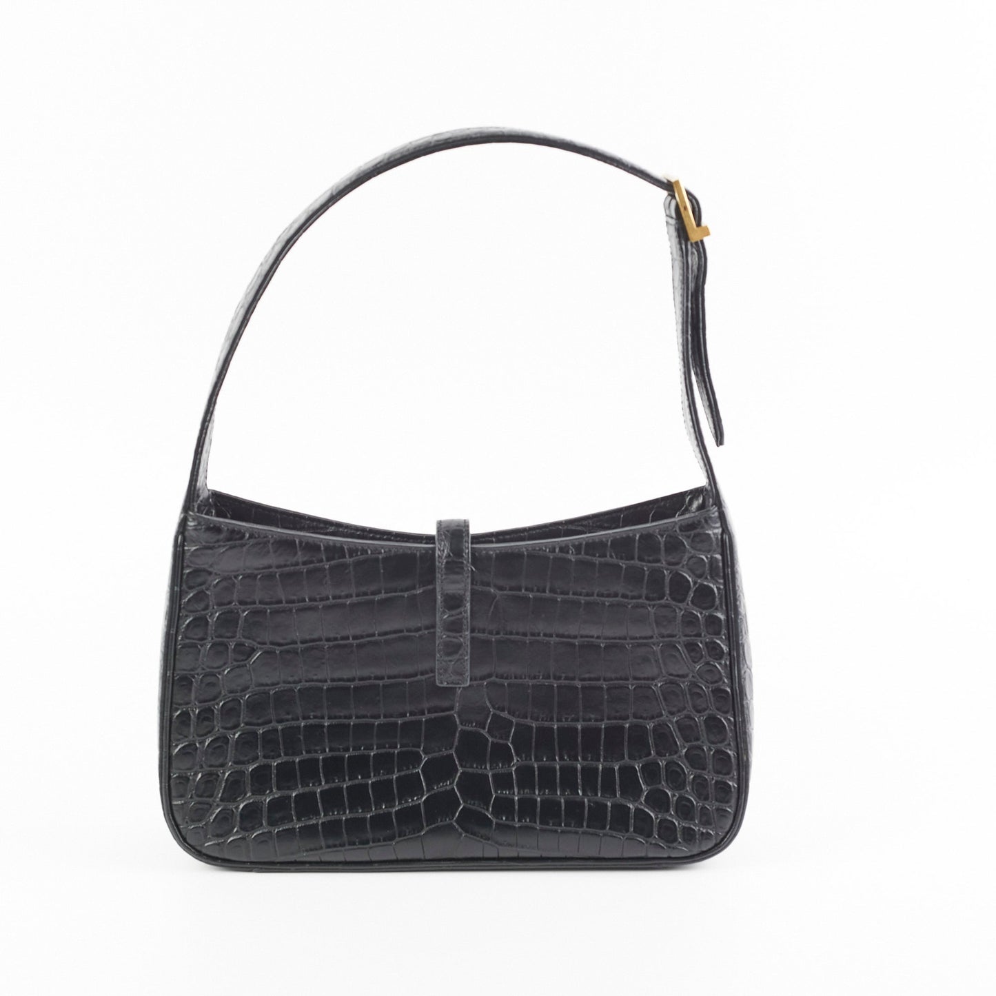 Item 9 - Saint Laurent Le5 A 7 Croc Embossed Black