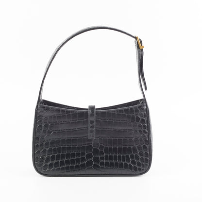 Item 9 - Saint Laurent Le5 A 7 Croc Embossed Black