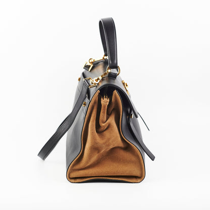 Saint Laurent M Calfskin Black And Beige Shoulder Bag