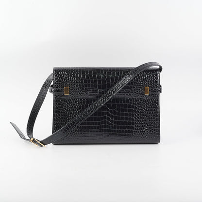 Saint Laurent Manhattan Shoulder Bag In Crocodile Embossed Black