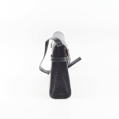 Saint Laurent Manhattan Shoulder Bag In Crocodile Embossed Black