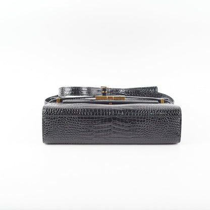 Saint Laurent Manhattan Shoulder Bag In Crocodile Embossed Black