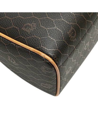 Honeycomb Coated Canvas Crossbody Bag with Leather Trim and Multiple Pockets