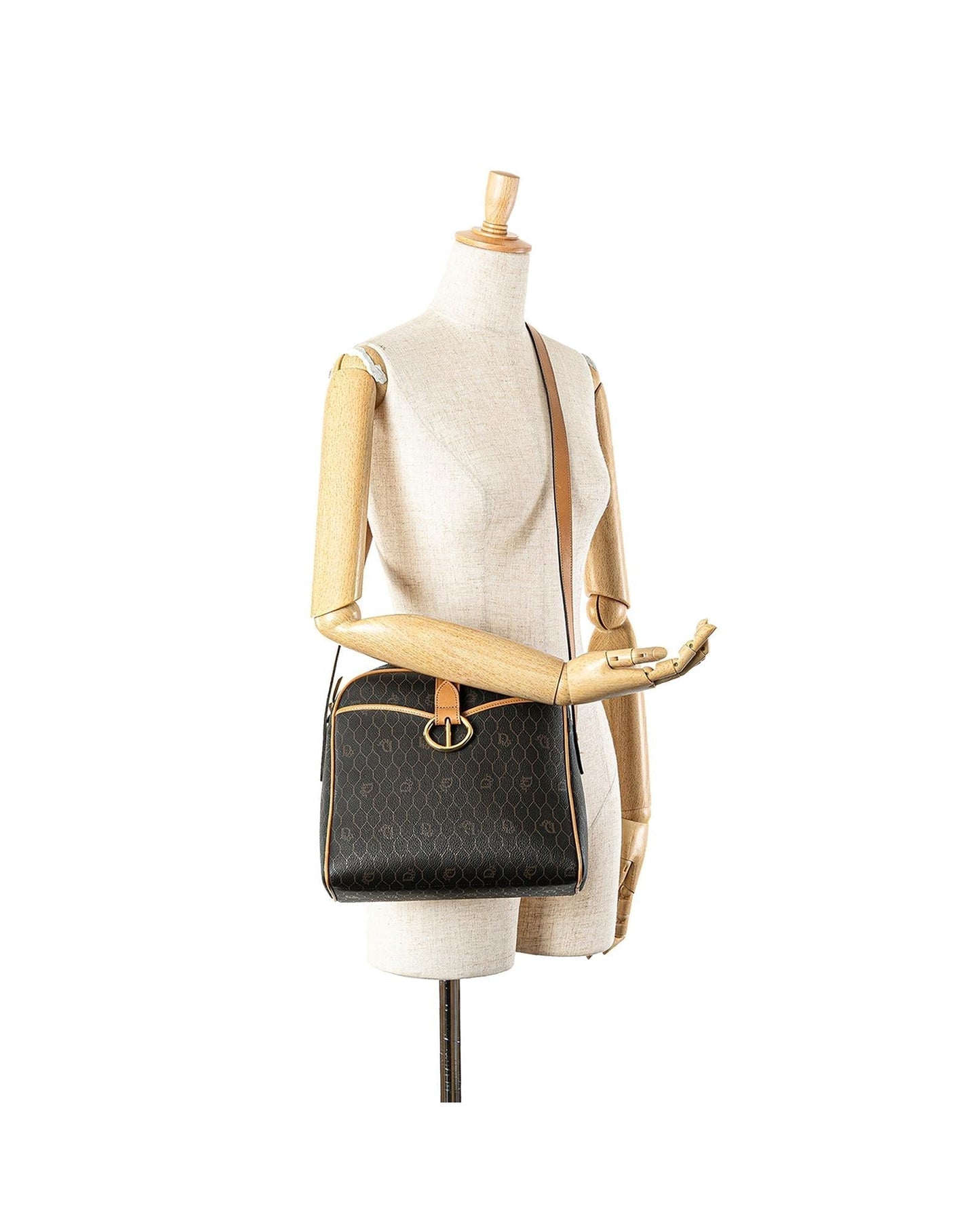 Honeycomb Coated Canvas Crossbody Bag with Leather Trim and Multiple Pockets