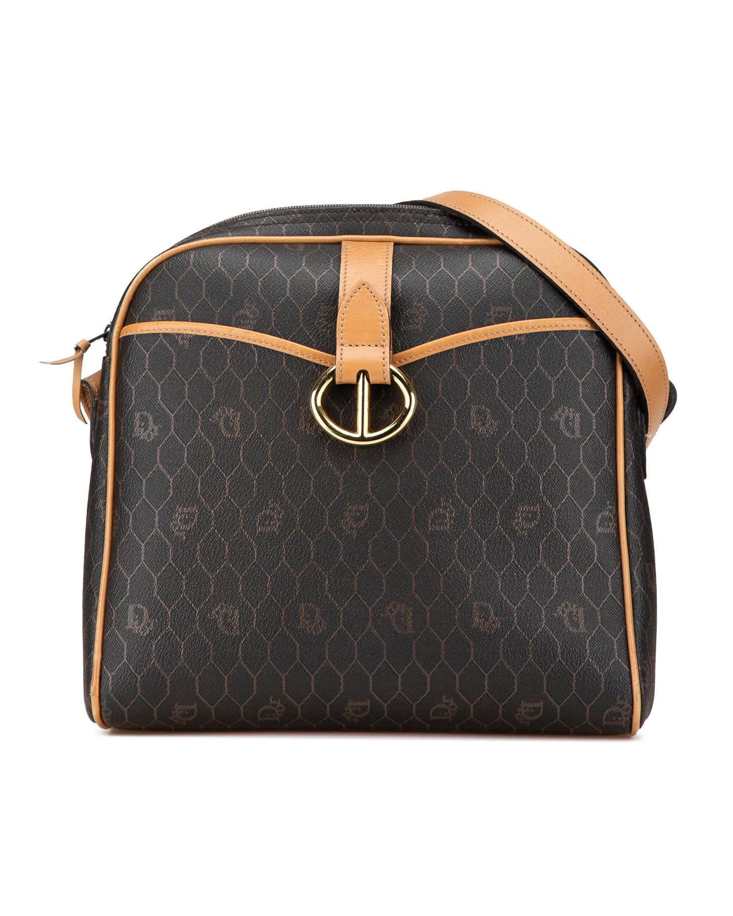 Honeycomb Coated Canvas Crossbody Bag with Leather Trim and Multiple Pockets
