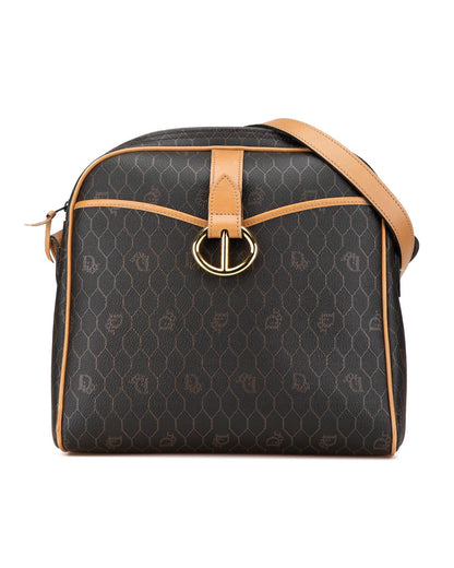 Honeycomb Coated Canvas Crossbody Bag with Leather Trim and Multiple Pockets