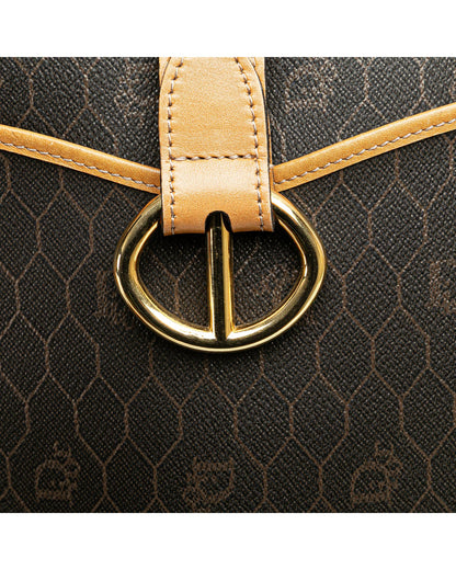 Honeycomb Coated Canvas Crossbody Bag with Leather Trim and Multiple Pockets