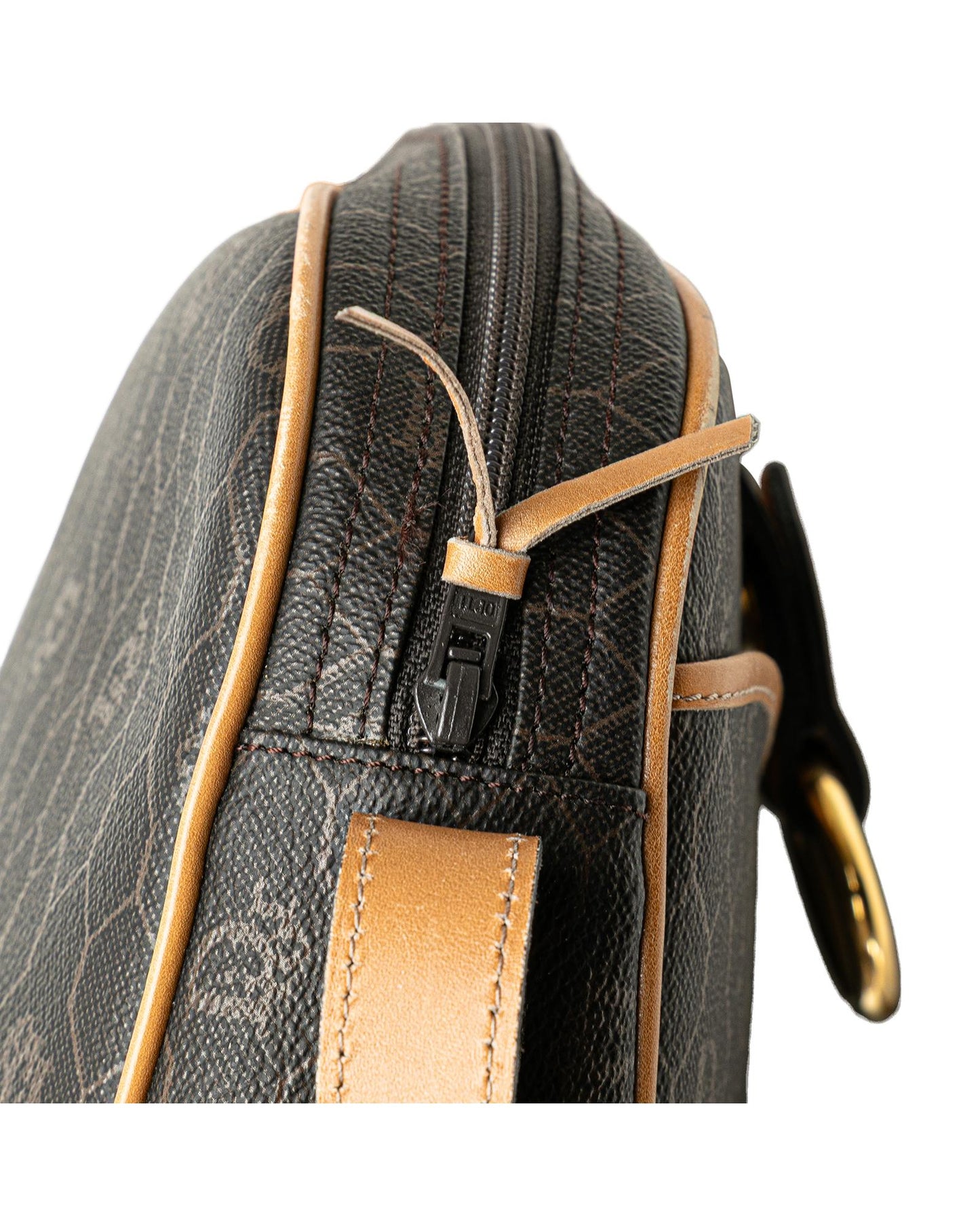 Honeycomb Coated Canvas Crossbody Bag with Leather Trim and Multiple Pockets