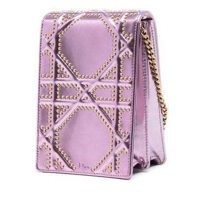 Pink Dior Metallic Studded Calfskin Vertical Diorama Crossbody Bag