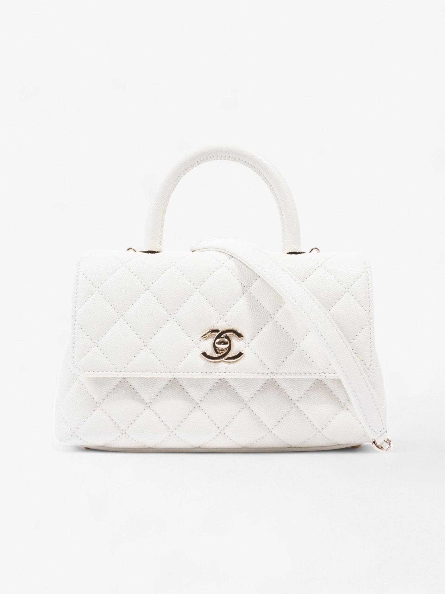 Chanel Coco Top Handle White Caviar Leather Mini
