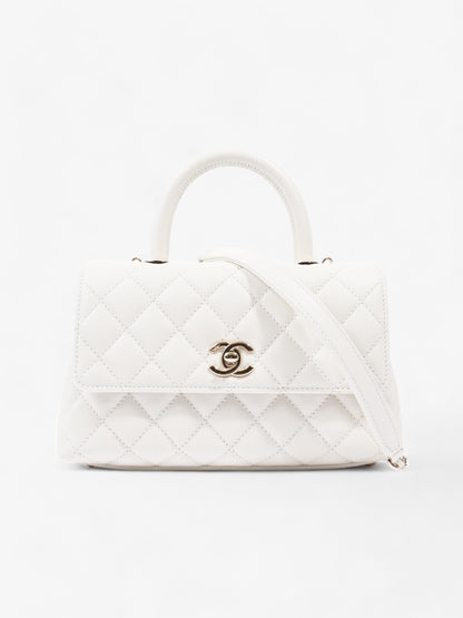 Chanel Coco Top Handle White Caviar Leather Mini