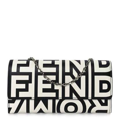 Fendi X MARC JACOBS Nappa Vitello King Logo Print Continental Wallet On Chain White Black