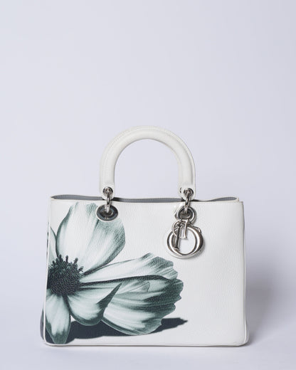 Christian Dior White Floral Lady Dior Bag Limited Edition