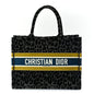 Christian Dior Velvet Mizza Embroidered Medium Leopard Book Tote Black Yellow Blue