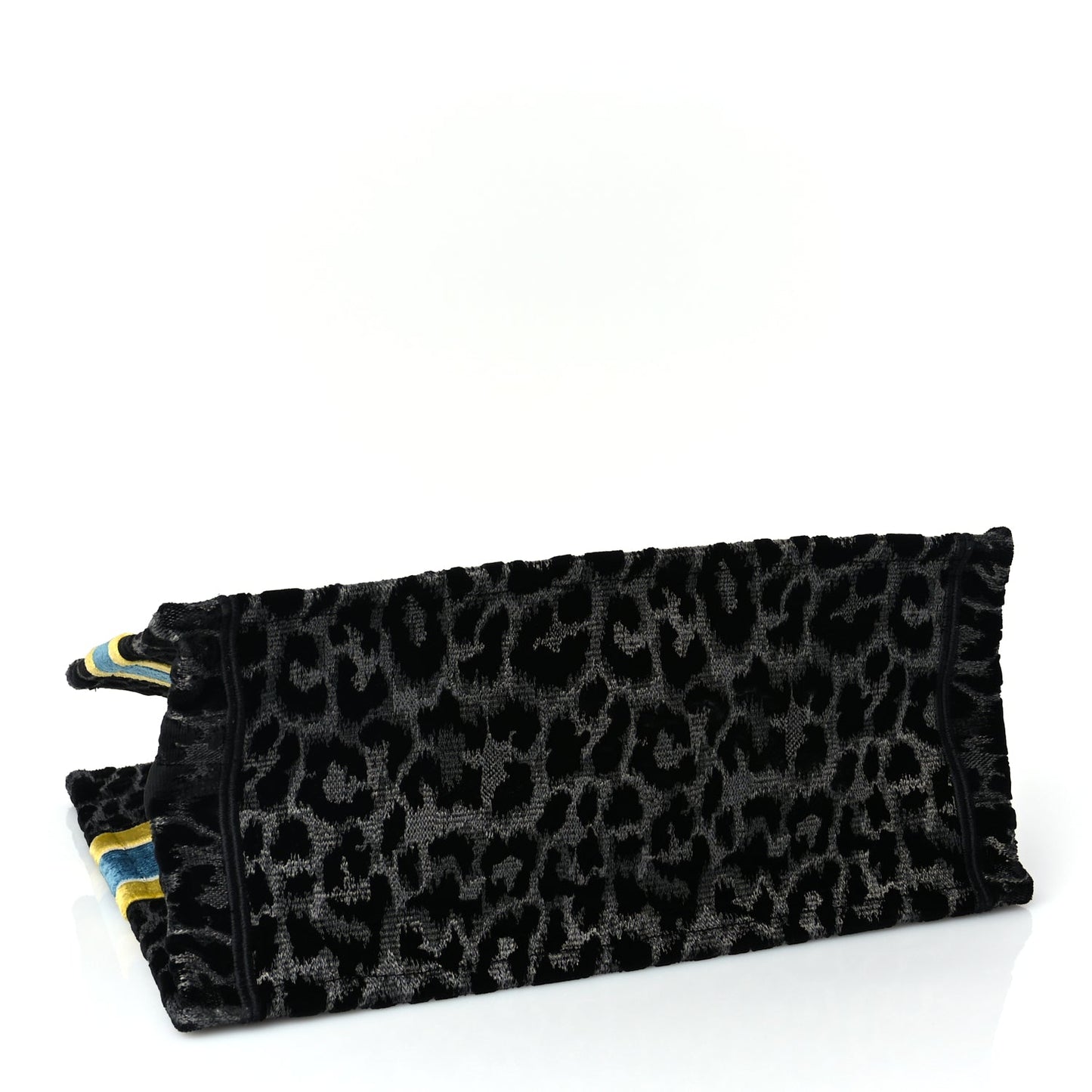 Christian Dior Velvet Mizza Embroidered Medium Leopard Book Tote Black Yellow Blue
