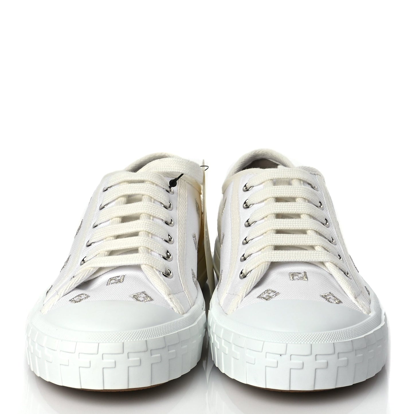 Fendi Canvas Lurex FF Womens Domino Low Top Sneakers 37 White