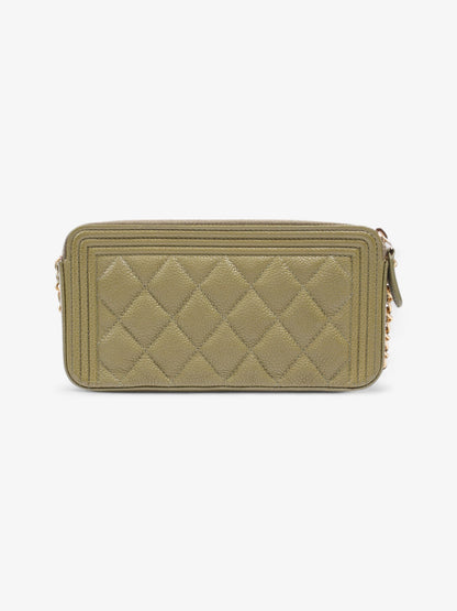 Chanel Double Zip Clutch On Chain Khaki Caviar Leather