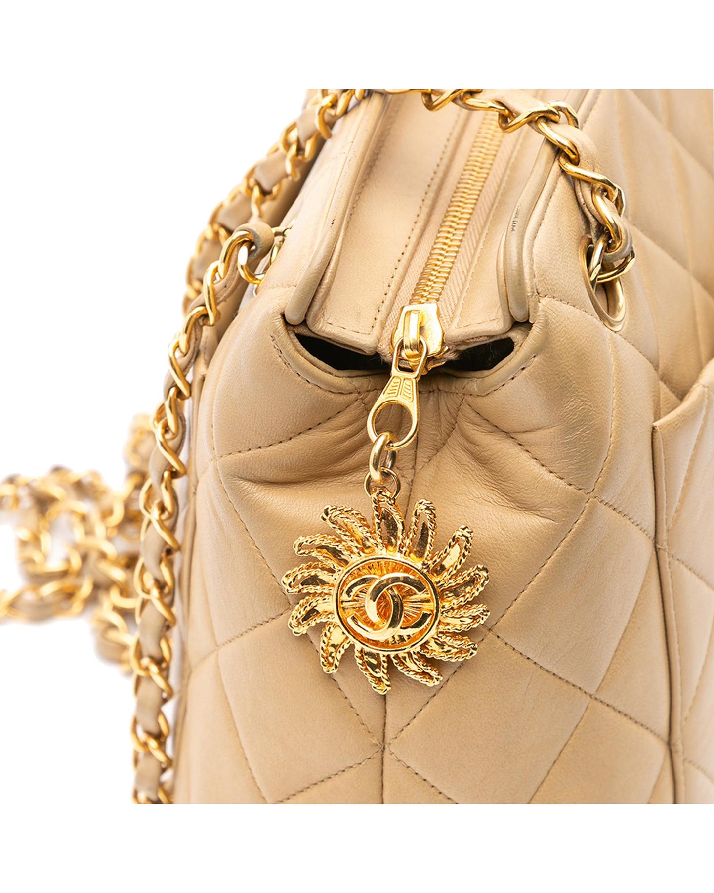 Quilted Lambskin Crossbody with Sun Charm and Chain Straps
