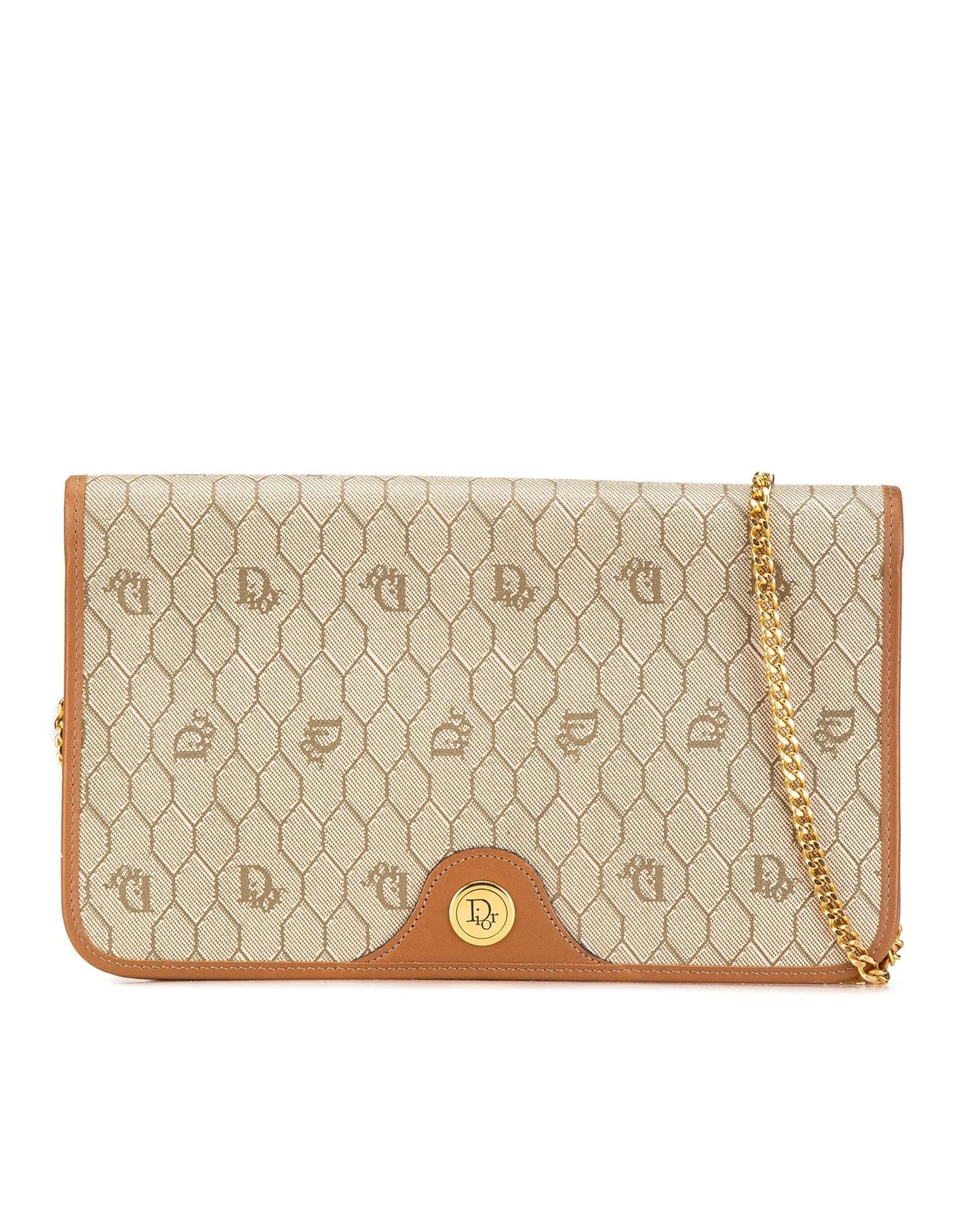 Honeycomb Coated Canvas Chain Crossbody Bag with Leather Trim