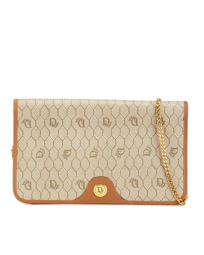 Honeycomb Coated Canvas Chain Crossbody Bag with Leather Trim