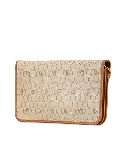 Honeycomb Coated Canvas Chain Crossbody Bag with Leather Trim