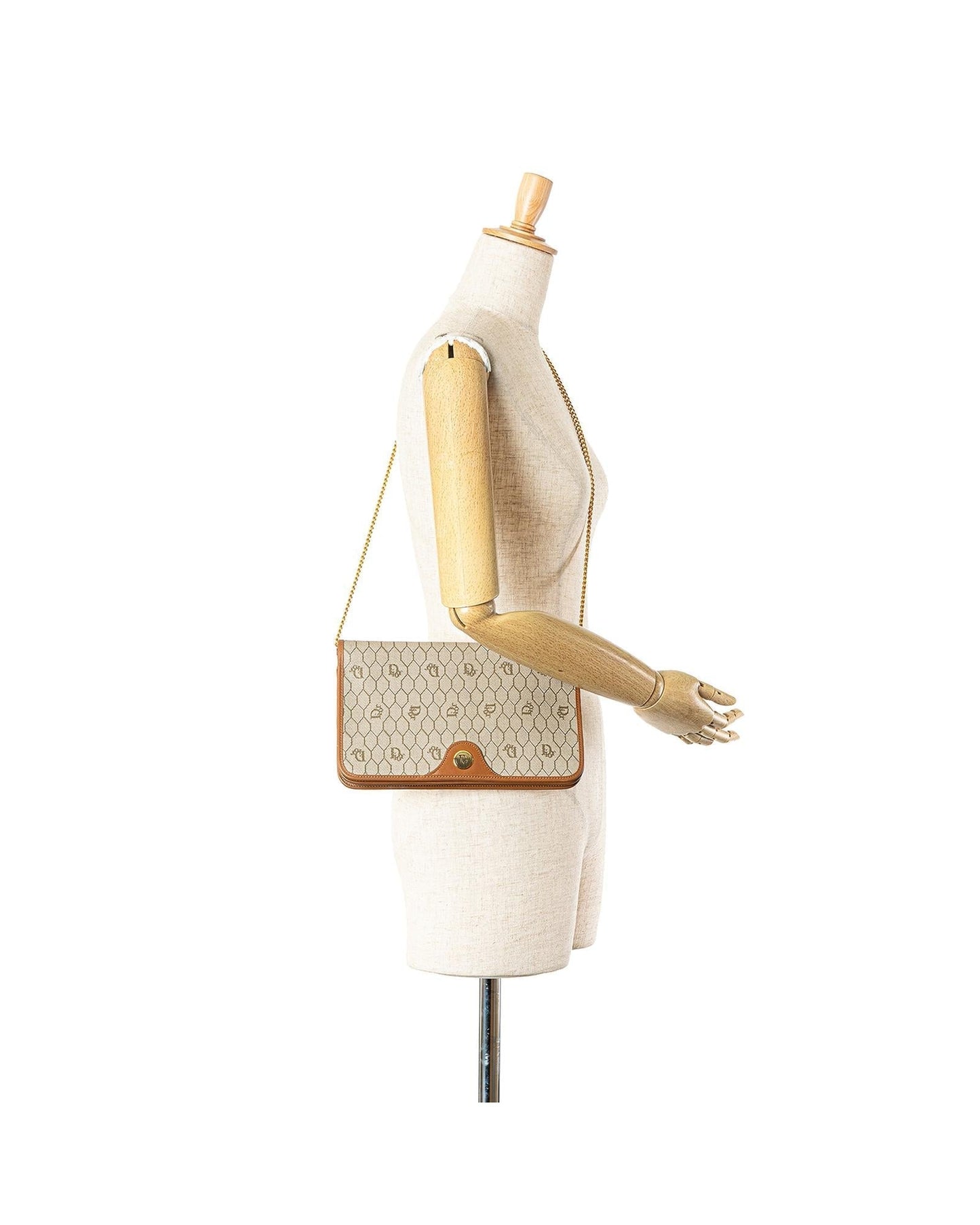 Honeycomb Coated Canvas Chain Crossbody Bag with Leather Trim