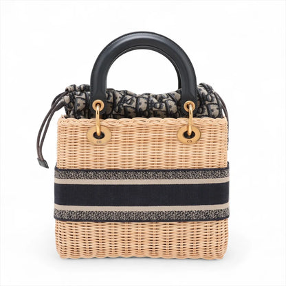 Christian Dior Natural Rattan and Blue Dior Oblique Jacquard Medium Lady Dior Handbag [Clearance Sale]