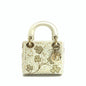 Lady Dior Mini 2018 Embroidered White Calfskin Leather Gold Beads Crossbody Bag