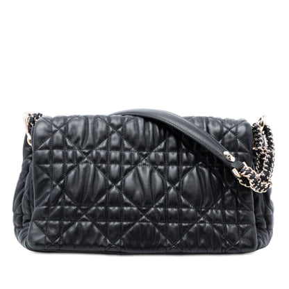 Black Dior Medium Lambskin Cannage Gaufre Delices Flap Shoulder Bag