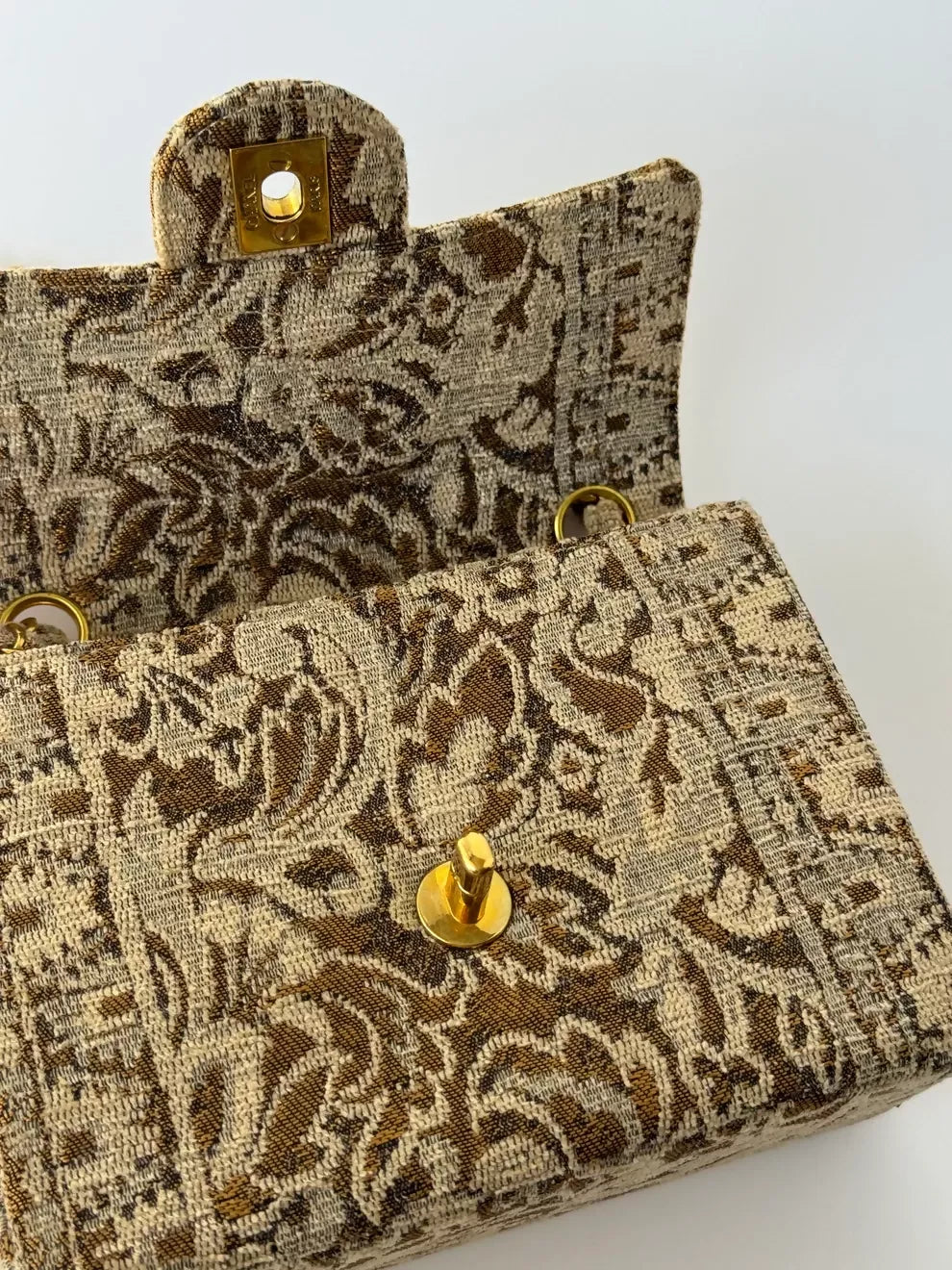Chanel 1991 Bronze Metallic Brocade Mini Square Flap Bag