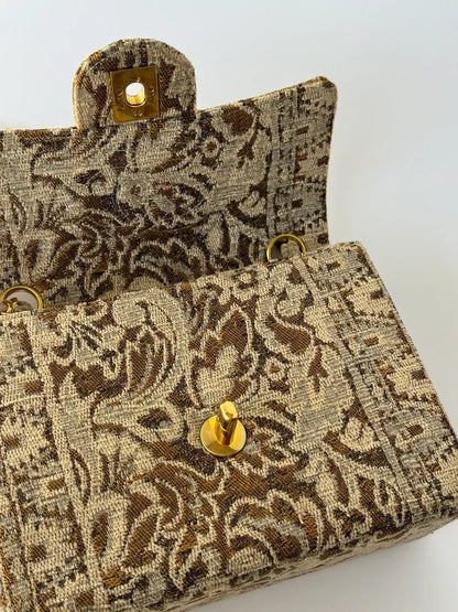 Chanel 1991 Bronze Metallic Brocade Mini Square Flap Bag