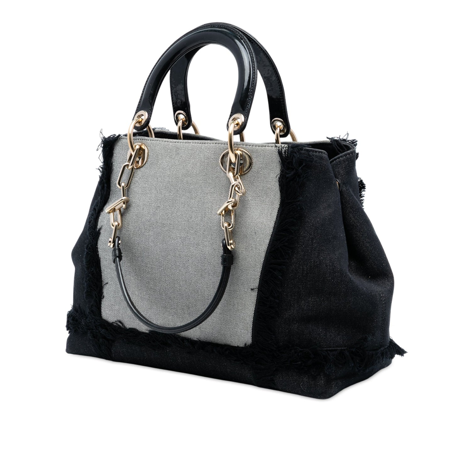 Black Dior Denim Patch D Light Satchel
