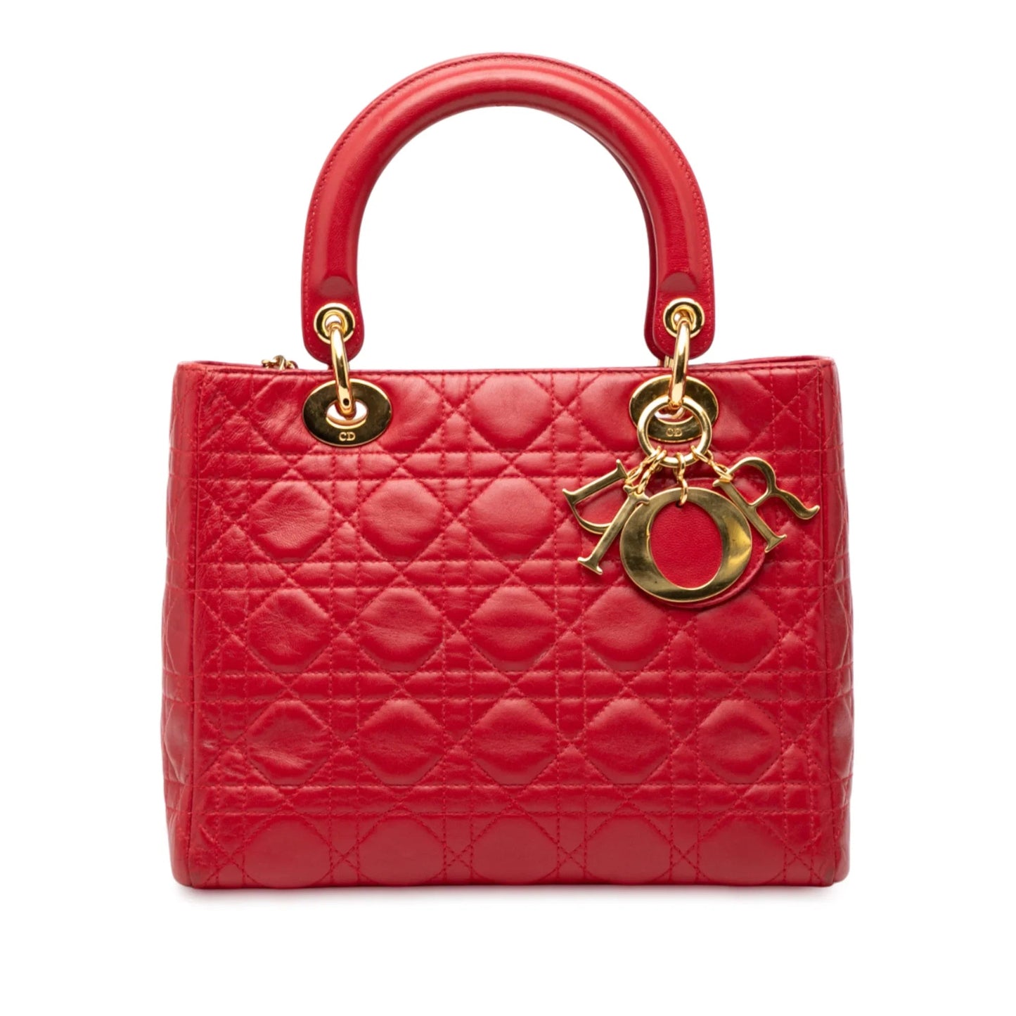 Red Dior Medium Lambskin Cannage Lady Dior Satchel